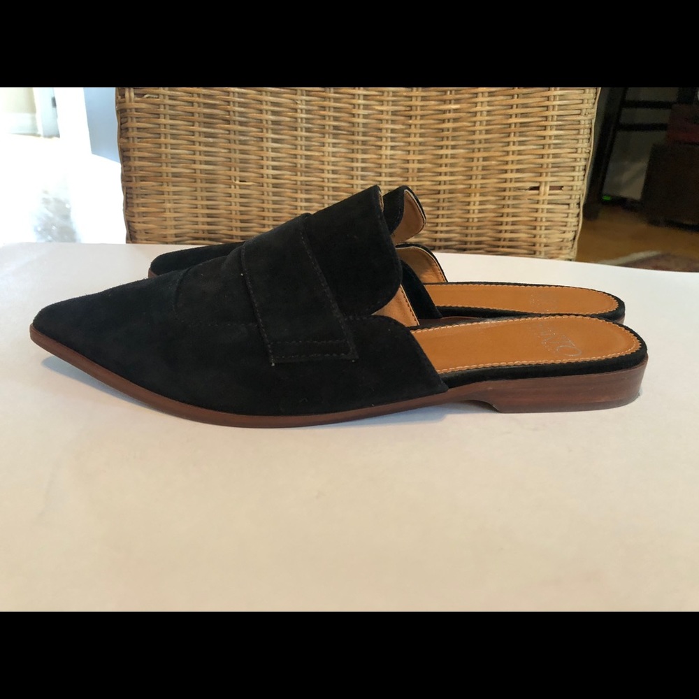 Franco Sarto black suede flat mules
